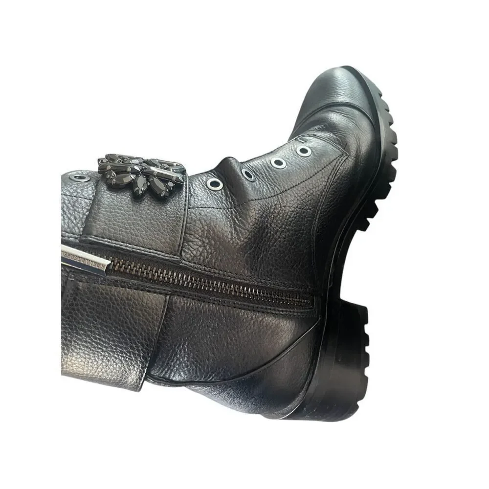 Karl Lagerfeld Pipa Crystal Embellished Platform Ankle Boots Black 9.5 Moto - Picture 6 of 10